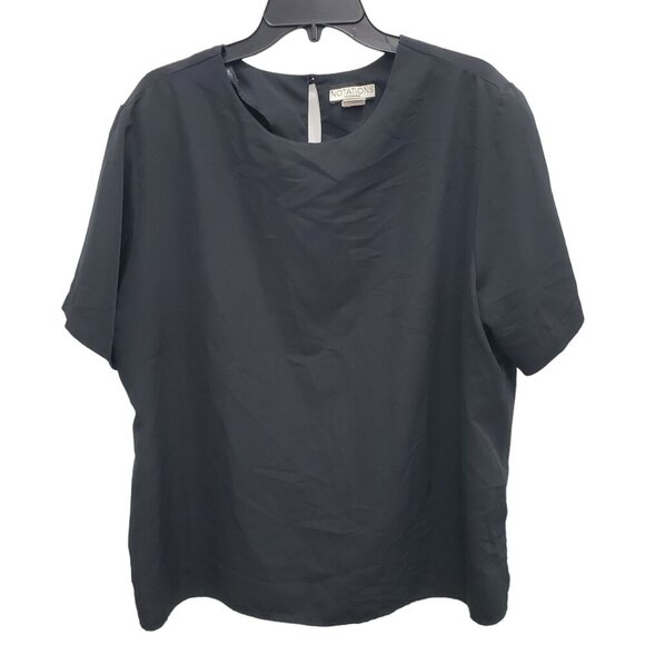 Notations Woman's Vintage‎ Black Basic Short Sleeve Shoulder Pad Blouse Plus 1X - Picture 1 of 6